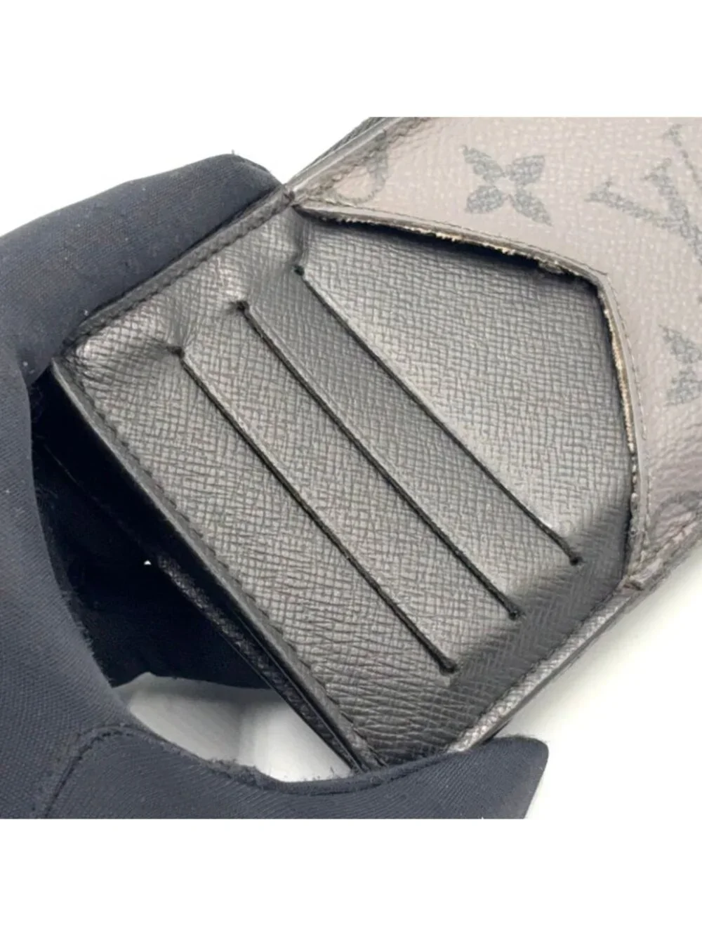 Louis Vuitton Coin Card Case Monogram Eclipse Enabled Leather Gray Black Purse